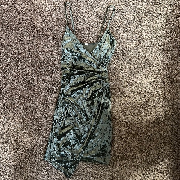 Green Velvet Asymmetrical Dress - Picture 2 of 5